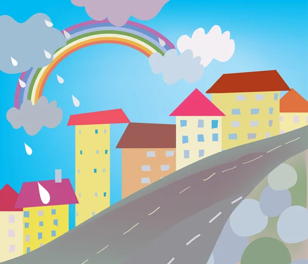 Divertente cartone animato della città per bambini — Vettoriale Stock