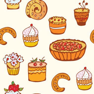 Cupcakes and backing seamless pattern clipart