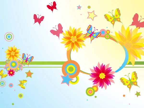 Abstract grunge flower theme with butterflies. — Stock Vector