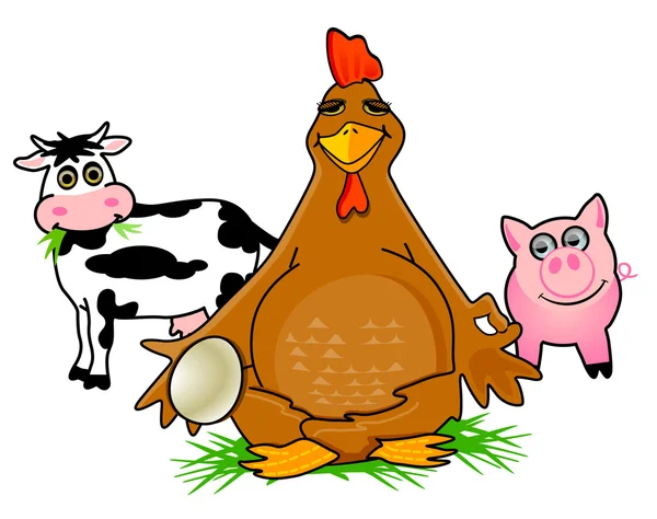 Poulet heureux avec des animaux de ferme — Image vectorielle