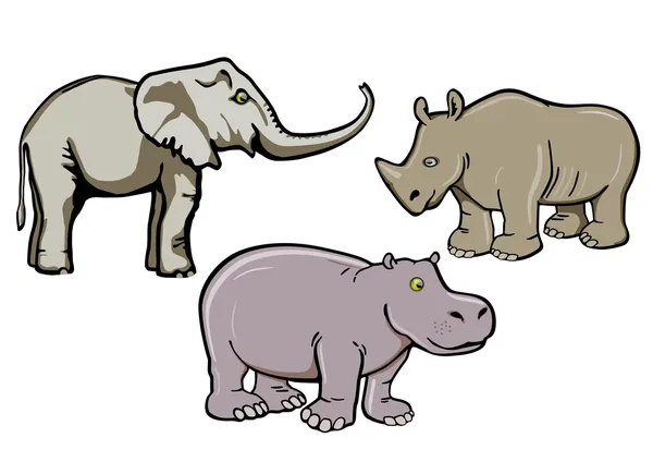 Kleine Elefanten, Nashörner und Flusspferde — Stockvektor