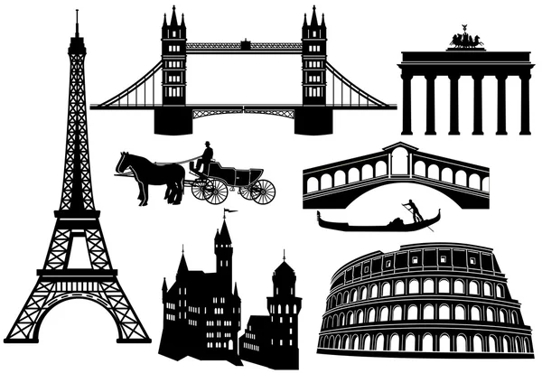 Principales villes et sites touristiques d'Europe — Image vectorielle