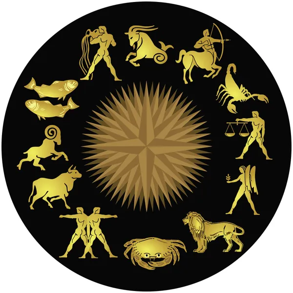 Zodiac gold on black — Stock Vector