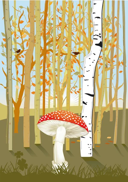 Floresta com cogumelo — Vetor de Stock