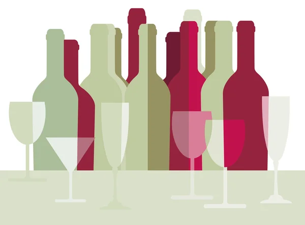 Şarap şişeleri ve şarap bardakları — Stok Vektör