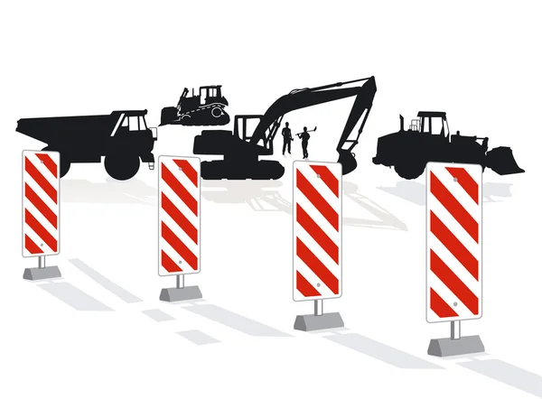 Construcción de carreteras y bloqueo de carreteras — Vector de stock