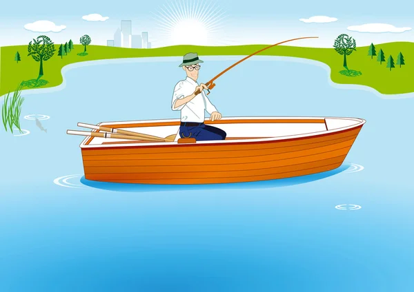 Рыбалка на лодке — стоковый вектор