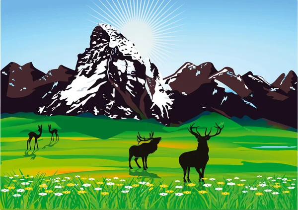 Paysage de montagne avec sauvage — Image vectorielle