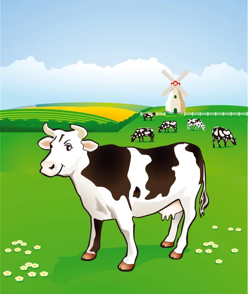 牧场里的奶牛 — 图库矢量图片