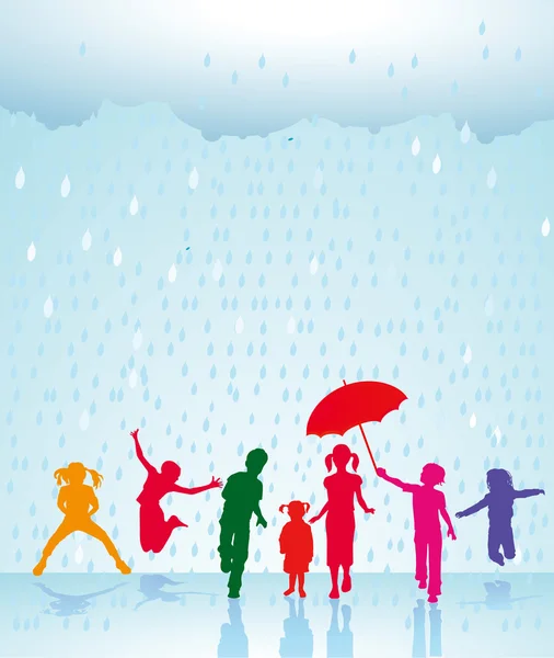 Szczęśliwe dzieci w deszczu — Wektor stockowy