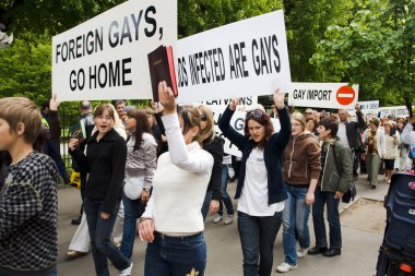 Protestors against Riga pride 2009 clipart