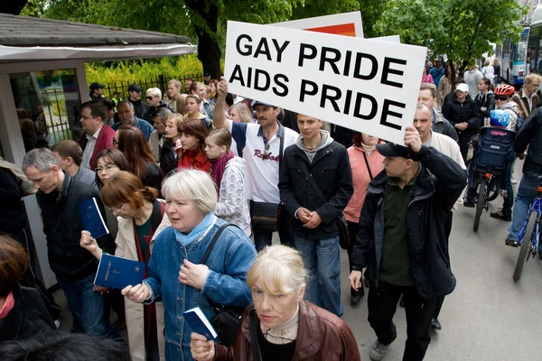 stock image Protestors against Riga pride 2009