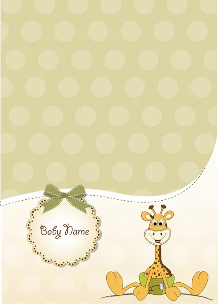 Nieuwe kaart van de aankondiging van de baby met baby giraffe — Stockfoto
