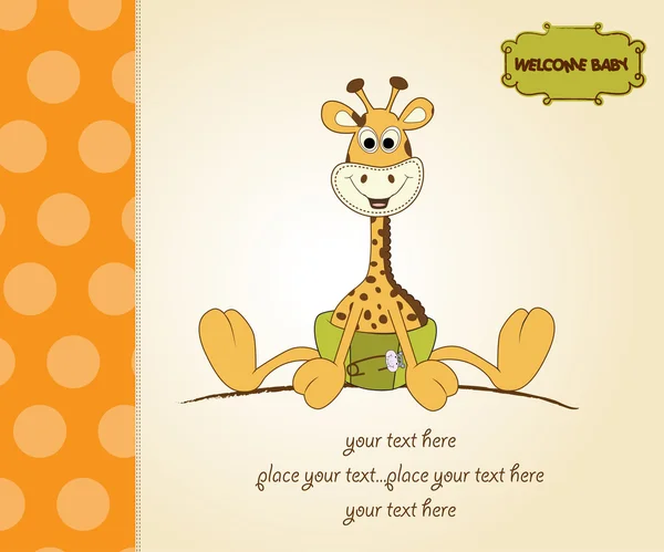 Nueva tarjeta de anuncio de bebé con jirafa bebé —  Fotos de Stock