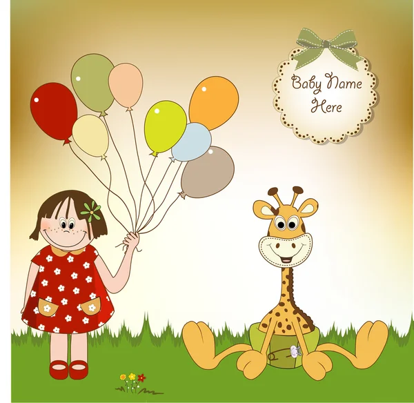 Nou card de anunț pentru copii cu girafă pentru copii — Fotografie, imagine de stoc