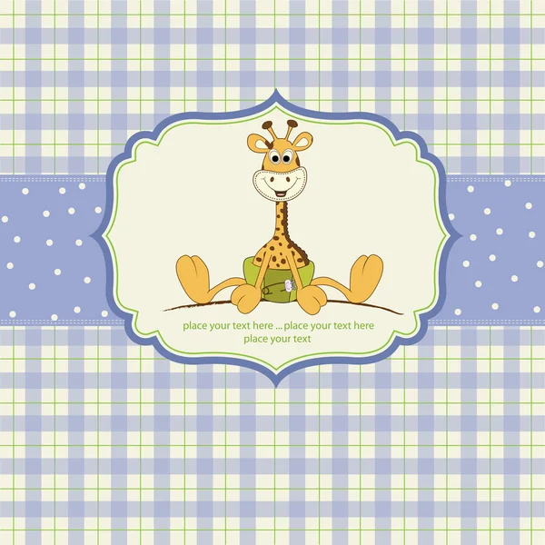 Novo cartão de anúncio do bebê com girafa do bebê — Fotografia de Stock
