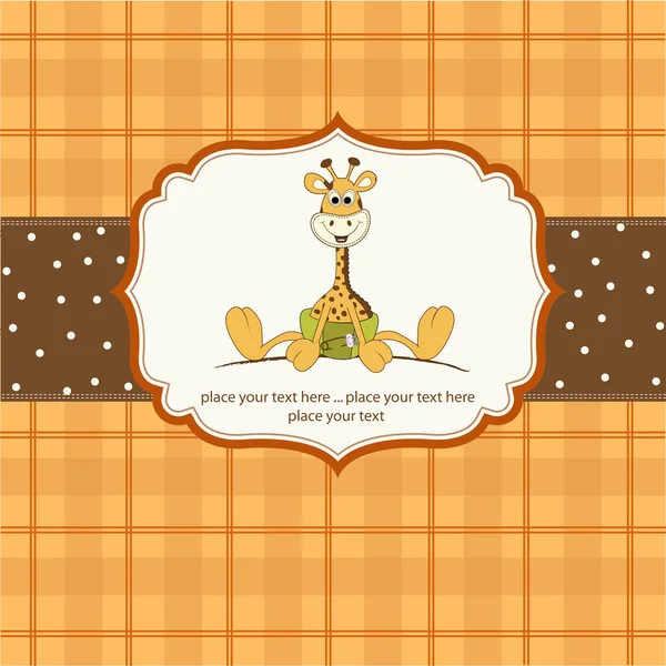 Нова картка оголошення дитини з дитячим жирафом — стокове фото