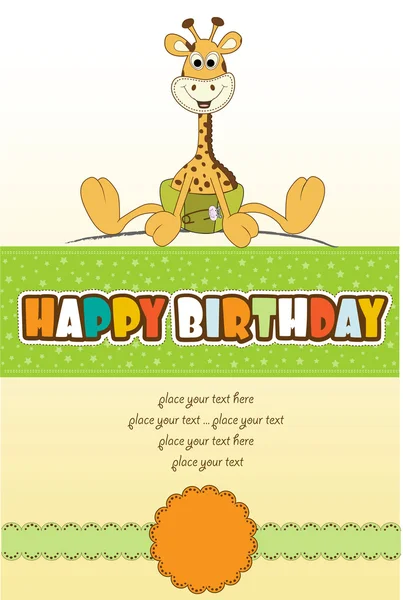 Nueva tarjeta de anuncio de bebé con jirafa bebé —  Fotos de Stock
