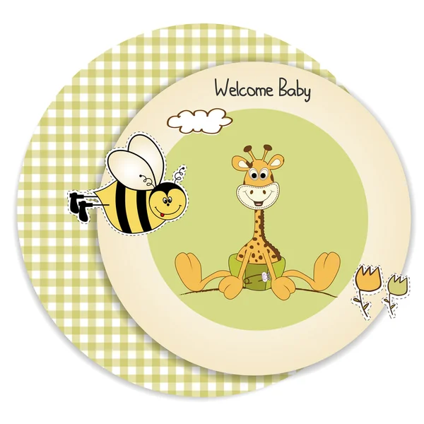 Oznámení blahopřání k narození dítěte s mládě žirafy — Stock fotografie