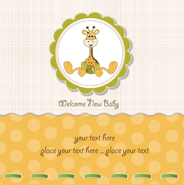 Nueva tarjeta de anuncio de bebé con jirafa bebé — Foto de Stock