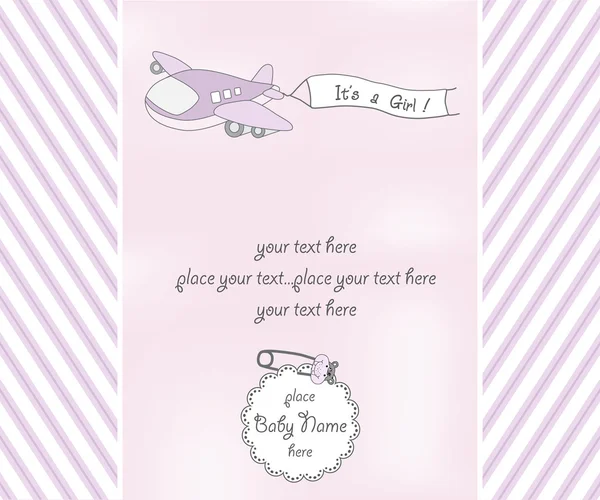 Baby girl oznámení karta s letadlo — Stock fotografie