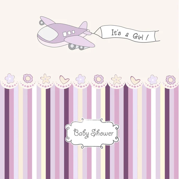 Baby girl announcement card with airplane — Stock Photo, Image
