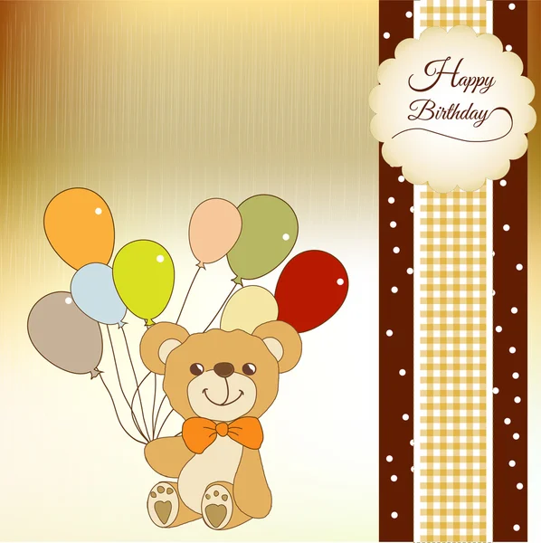 Nieuwe baby aankondiging kaart met teddybeer en ballonnen — Stockfoto
