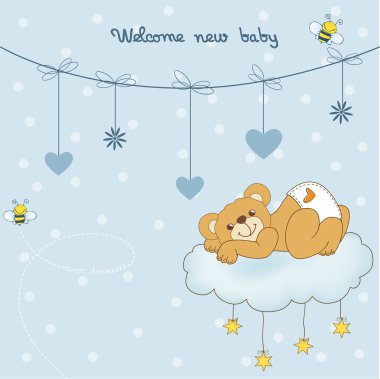 New baby shower card with spoiled teddy bear clipart