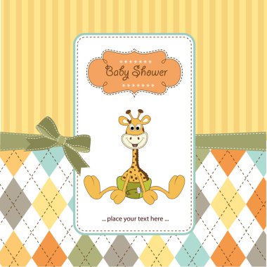 New baby announcement card with baby giraffe clipart