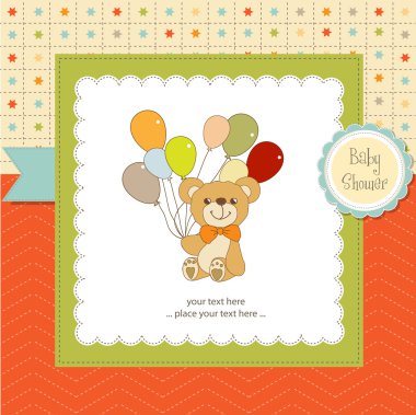 oyuncak ayı ve balon ile yeni bebek duyuru kart