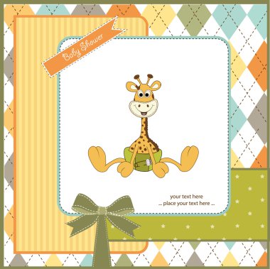 New baby announcement card with baby giraffe clipart