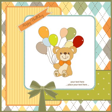oyuncak ayı ve balon ile yeni bebek duyuru kart