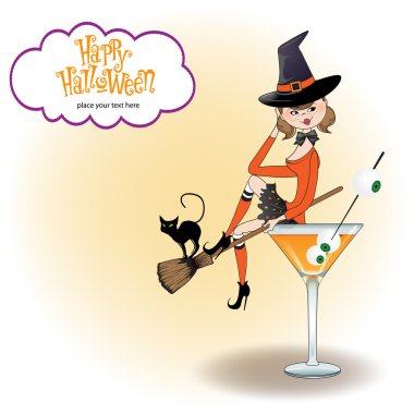 Sexy witch sits in a glass of poison clipart