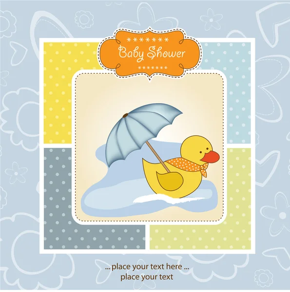 Baby kort med anka och paraply — Stockfoto