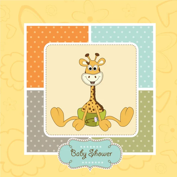Novo cartão de anúncio do bebê com girafa do bebê — Fotografia de Stock