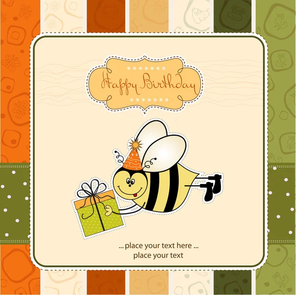 Tarjeta de cumpleaños con abeja — Foto de Stock