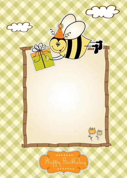 Cartão de aniversário com abelha — Fotografia de Stock