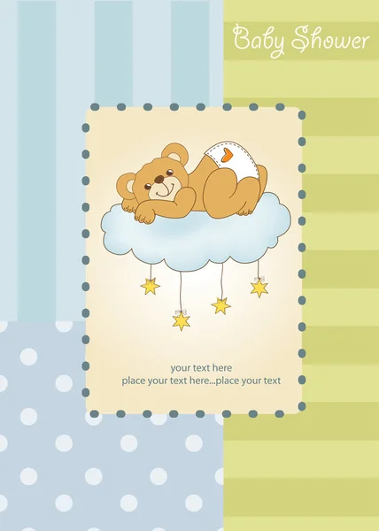 New baby shower card with spoiled teddy bear — Stock Photo, Image