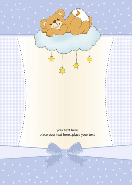 Neue Babyduschkarte mit verdorbenem Teddybär — Stockfoto