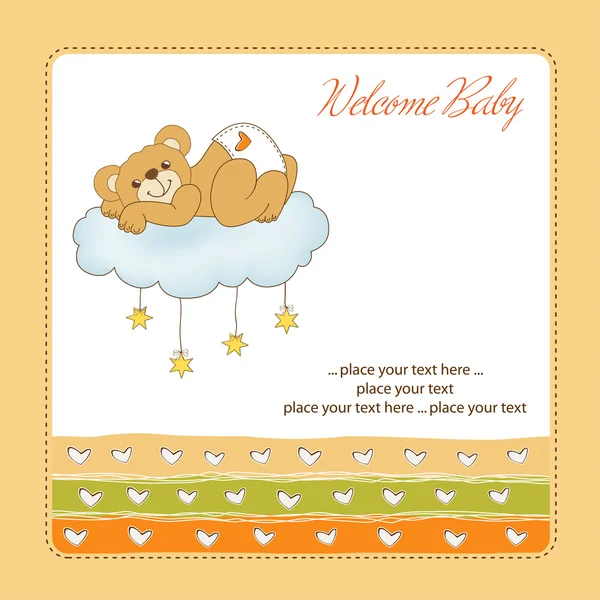 新婴儿洗澡卡与被宠坏了的玩具熊 — 图库照片