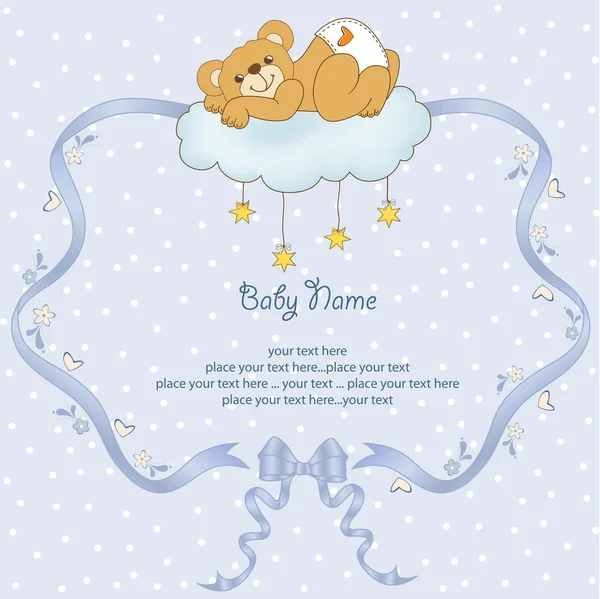 Nya baby dusch-kort med bortskämda Nalle — Stockfoto