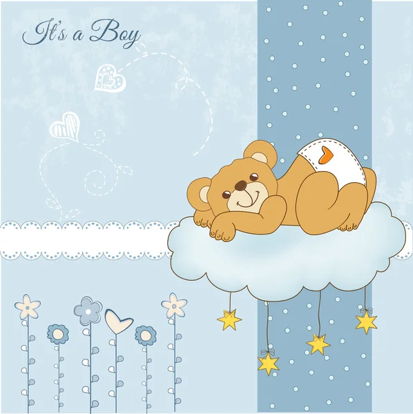 Neue Babyduschkarte mit verdorbenem Teddybär — Stockfoto