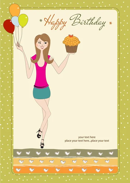 젊은 여자와 달콤한 16 생일 카드 — 스톡 사진