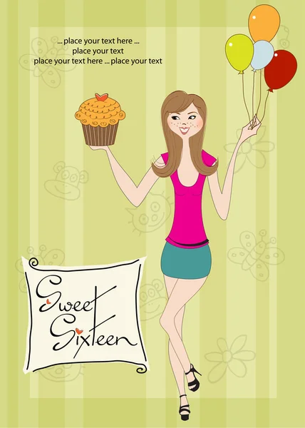 Sweet Sixteen Birthday card with young girl — Stock Photo, Image