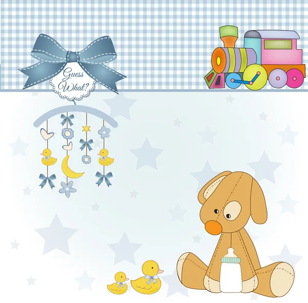 Tarjeta de ducha de bebé con juguete de cachorro — Foto de Stock