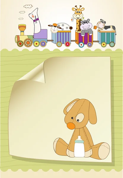 Дитяча душова картка з іграшкою цуценяти — стокове фото
