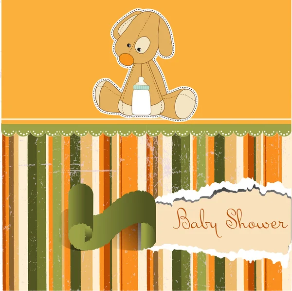 Kaart van de baby douche met puppy speelgoed — Stockfoto