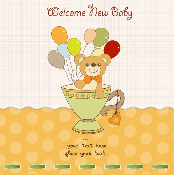 Tarjeta de ducha de bebé con lindo oso de peluche —  Fotos de Stock