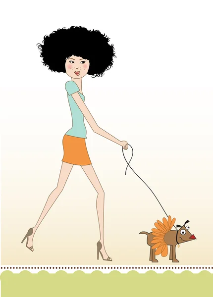 Pretty young lady with her ??dog dressed — Stock Photo, Image