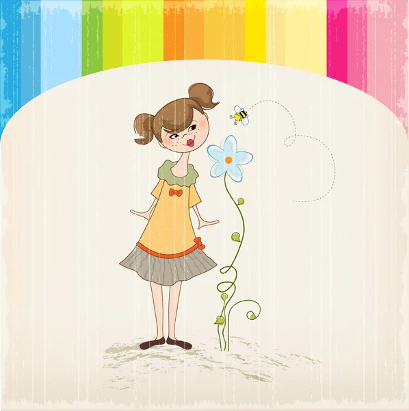 Malá mladá dáma, která voní květ — Stock fotografie